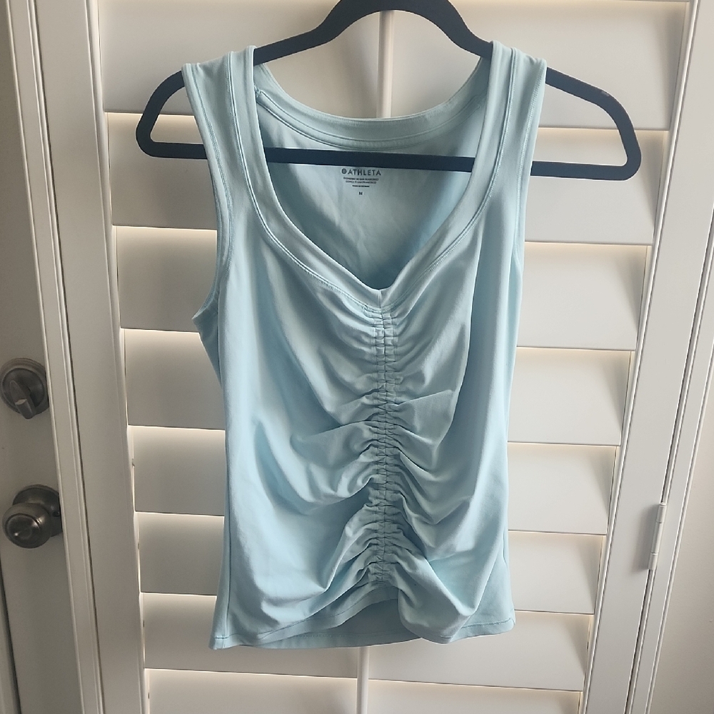 Athleta Light Blue Ruched Tank Top